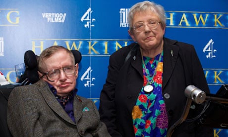 Stephen Hawking with his sister Mary at the premiere of the film Hawking in Cambridge