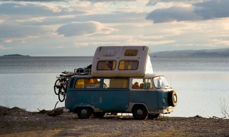 A VW camper in the Scottish Highlands.