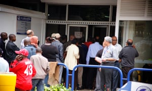 Friends and relatives queue at MP Shah Hospital in Nairobi to visit the victims of Westgate shopping mall attack.