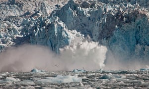 Alaska, USA --- USA, Alaska, Le Conte Glacier, ice splashing into water