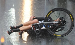 A cyclist crashed during the Elite Men's road race of the UCI Road Cycling World Championships 2013 in Florence.