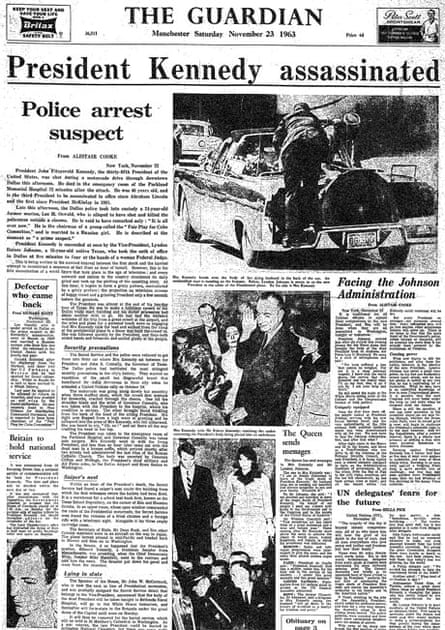 President John F Kennedy assassinated Guardian front page, 23 November 1963