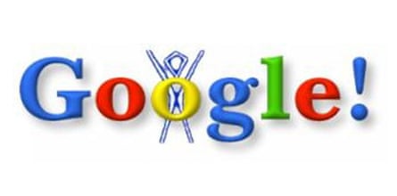 The first Google Doodle from 1998 – incorporating the Burning Man logo.