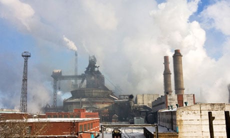 A view of the Temirtau steel plant in the town of Temirtau, central Kazakhstan