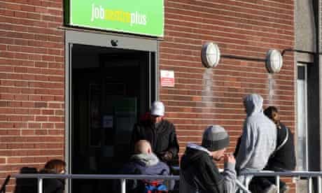 People waiting outside a Job Centre Plus