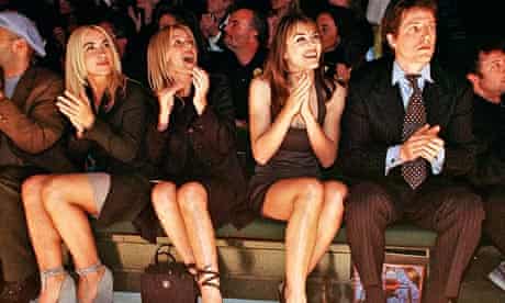Meg Matthews, Patsy Kensit, Liz Hurley and Hugh Grant at Versace, 1997