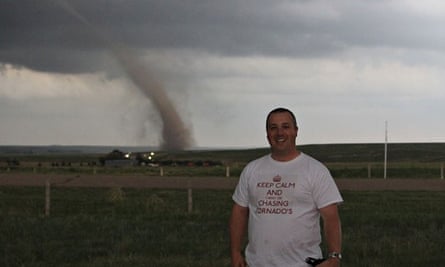 British storm chaser Paul Sherman on the trail of a tornado in the US
