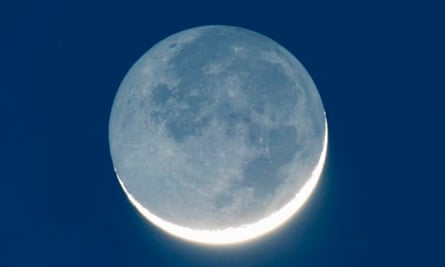 Waxing crescent moon with earthshine reflected from 'dark side'