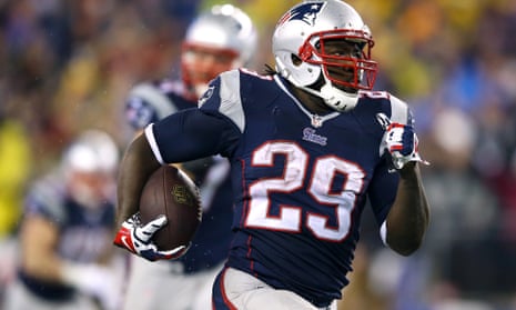 LeGarrette Blount scored four rushing touchdowns, including this 73 yard run, and accumulated 166 yards in the New England Patriots' defeat of the Indianapolis Colts in their AFC Divisional Game on Saturday night.