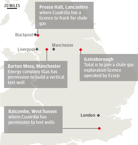 Map: UK current fracking sites