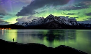 The northern lights at Lake Minnewanka, Banff National Park