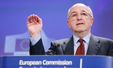 European Union Competition Commissioner Joaquin Almunia speaks during a news conference at the EU Commission headquarters in Brussels.