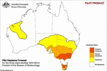 Map of heat wave forecast in Australia for January 14 2014