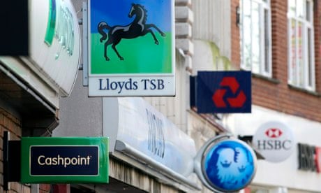 Signs outside branches of some of Britain's big five banks, which control 87% of current accounts