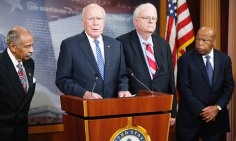 Senator Patrick Leahy, second left, who introduced the USA Freedom Act.