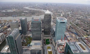 An aerial view of the Canary Wharf offices of Citigroup and HSBC