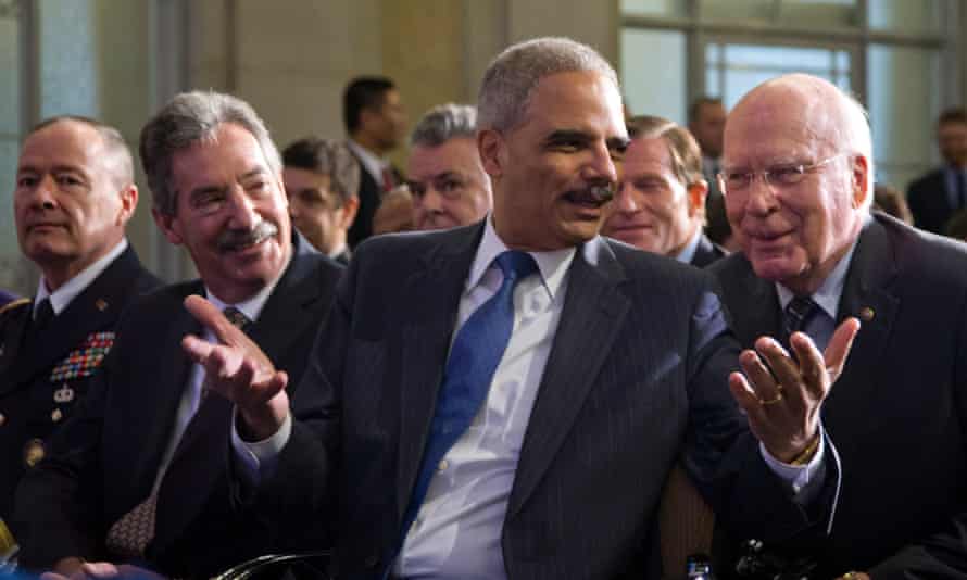 NSA director General Keith Alexander, Deputy AG James Cole, Attorney General Eric Holder, and Senator Patrick Leahy.