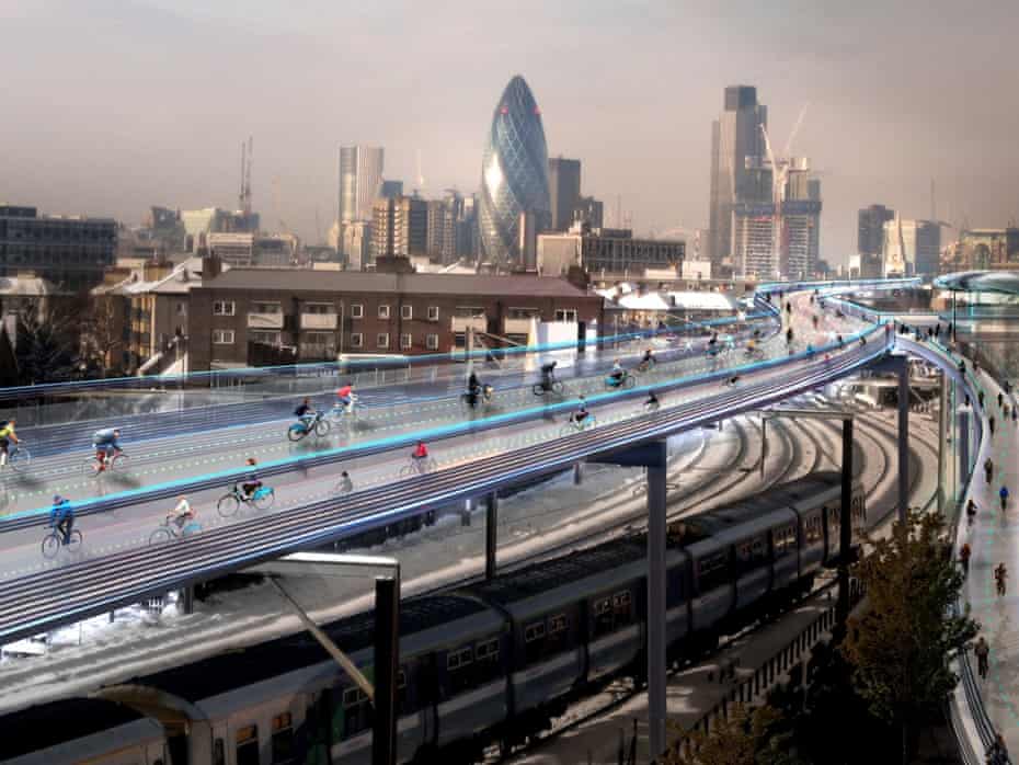 Skyride … How the proposed SkyCycle tracks could look.