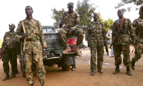 South Sudanese soldiers patrol the streets of Juba