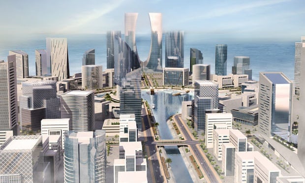 A simulation of the downtown in Eko Atlantic city, under construction in Lagos, Nigeria.