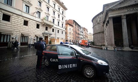 A Carabiniere car outside bar, Rome, 22 January 2014