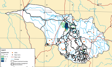 5m drawdown was taken from the Namoi Water Study Map below. The dark blue is Maules Creek. Link