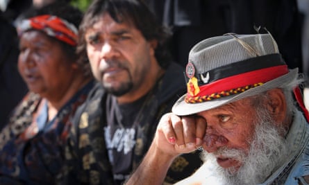 Teddy Hopkins, an elder member of the aboriginal community, during a protest at the Queensland Parliament following the evacuation and arrest of members of the Aboriginal Tent Embassy.