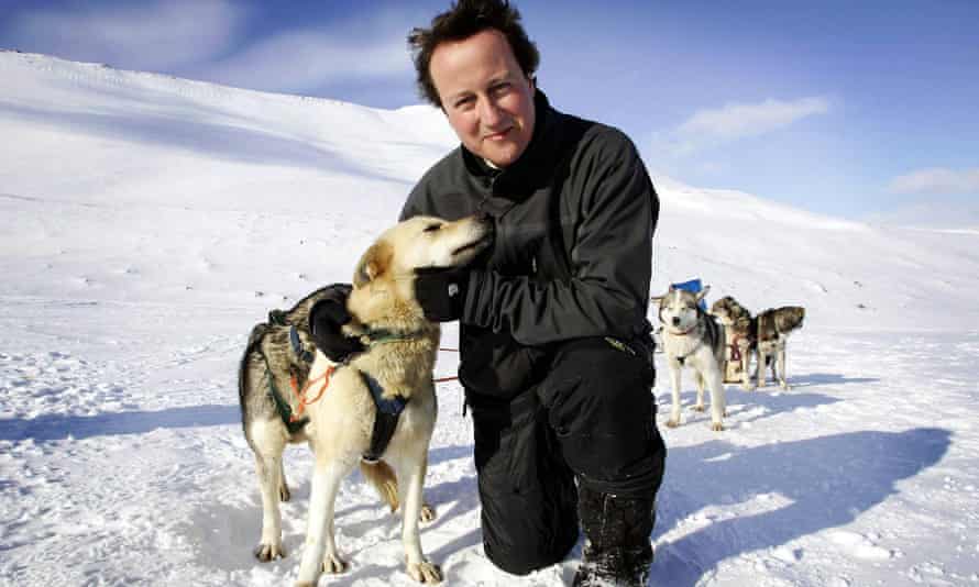 David Cameron with husky called Troika, April 2006