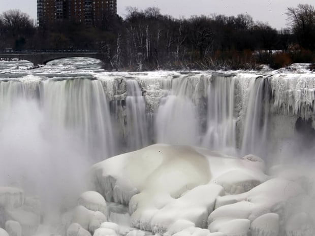 The US side of Niagara Falls has begun to thaw after being partially frozen from the recent "polar vortex" that affected millions in the US and Canada