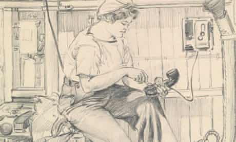 Detail from a sketch of a Wren at work during the second world war by Gladys E Reed