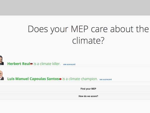 An online tool that shows how green each MEP is