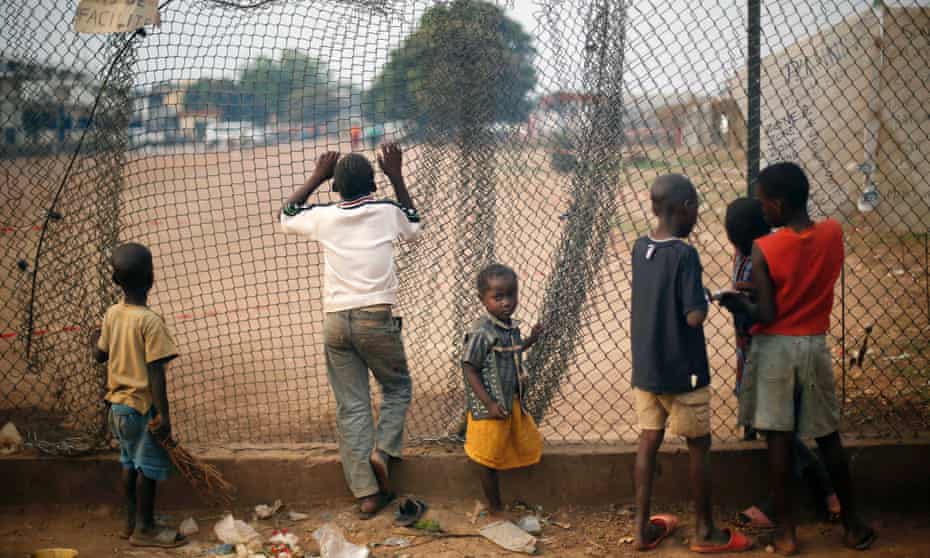 Child refugees in makeshift shelters near the airport in Bangui, Central African Republic.