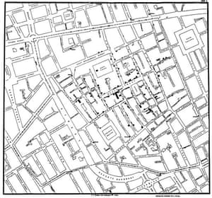 Maps: 1854 John Snow's map proving the Broad St pump was linked to a cholera outb