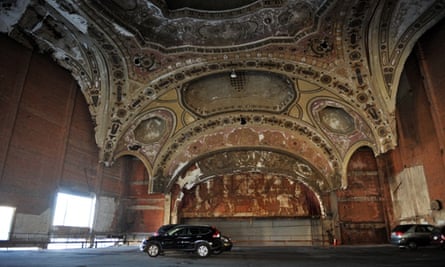Detroit's once glorious and now decrepit Michigan Theatre has been saved from the wrecking ball by being transformed into a car park.