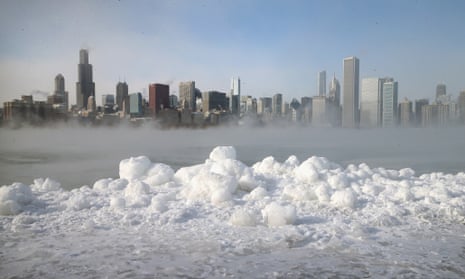 Ice builds up along Lake Michigan as temperatures dipped well below zero on January 6, 2014 in Chicago, Illinois.