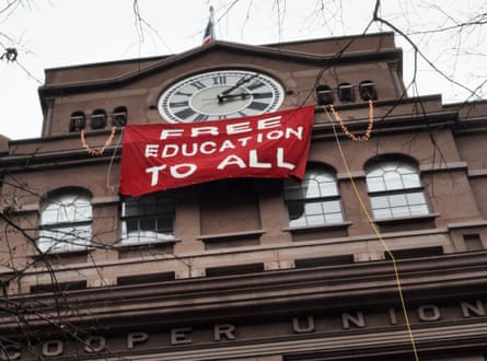 US Money Cooper Union education free protest banner