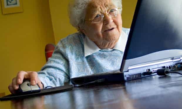 Elderly lady using her laptop computer