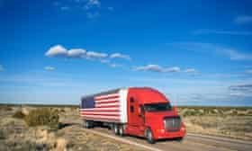 lorry with us flag in desert