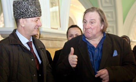 Chechnya's culture minister Dikal Muzakayev with Gerard Depardieu in the Chechen capital Grozny in 2013.