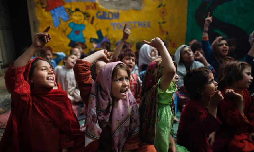 Children, displaced by fighting, in an Islamabad school. The Taliban is just one of many obstacles Pakistani girls face. Others include poverty, harassment and the government’s failure to prioritise education. Both sexes suffer but girls have lower rates of literacy and school attendance (AP Photo/Nathalie Bardou)