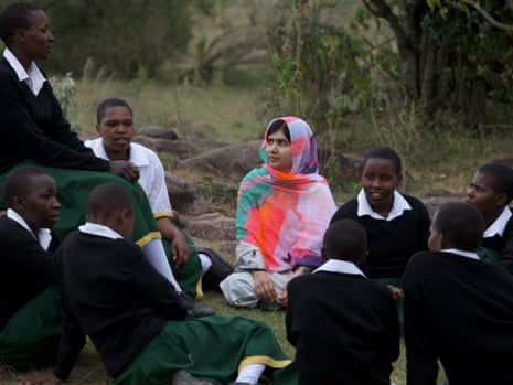 Malala Yousafzai sharing stories with Kenyan schoolgirls on her first visit to Africa in July this year.