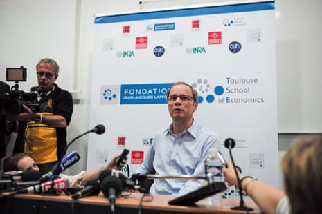 French economist Jean Tirole speaks during a news conference at the Toulouse School of Economics in Toulouse October 13, 2014.
