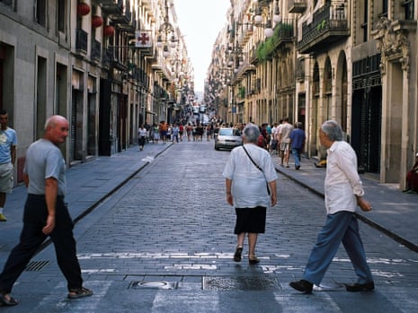 Elderly people crossing the street in Barcelona