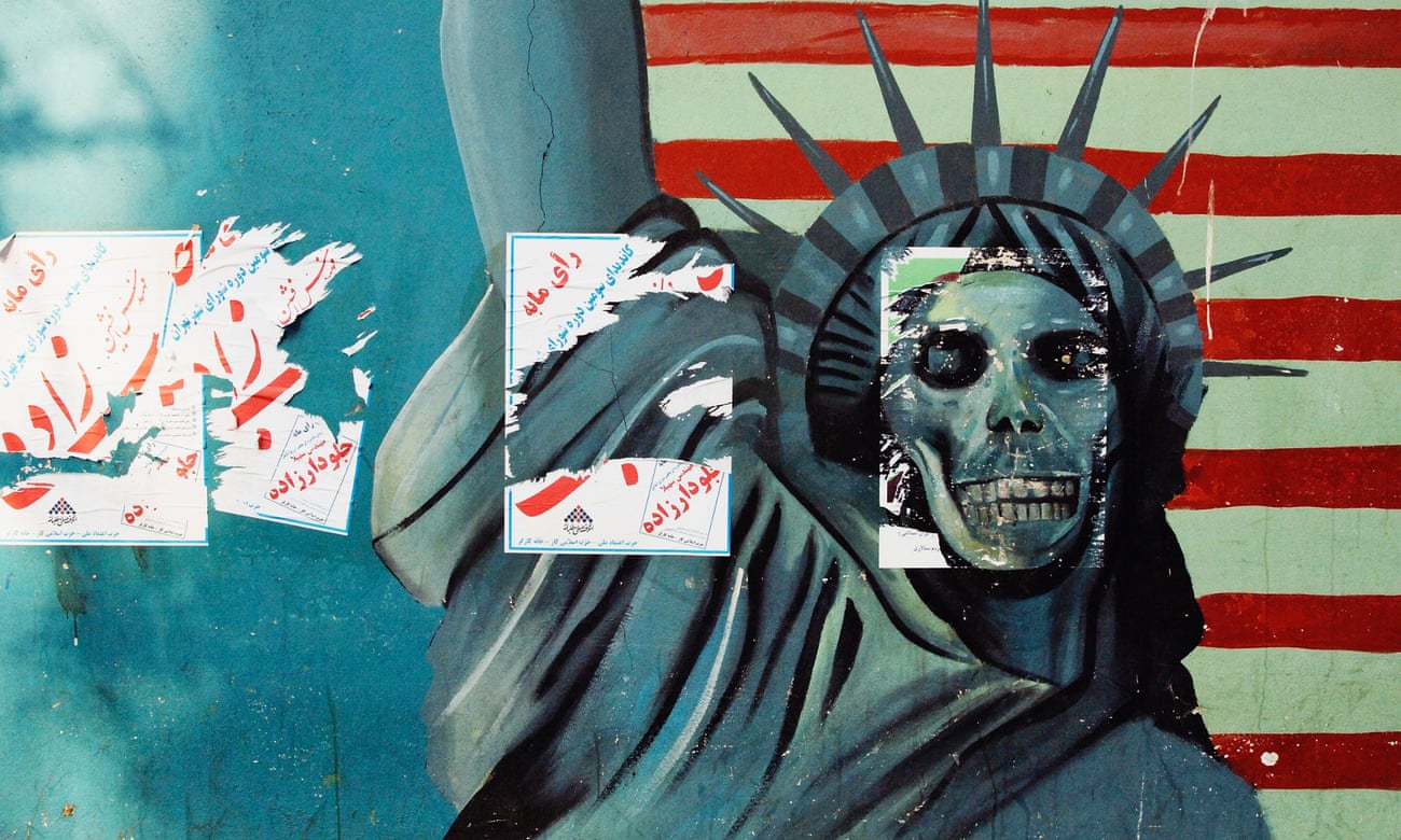 Anti-American murals adorn the former US in  Tehran, Iran.