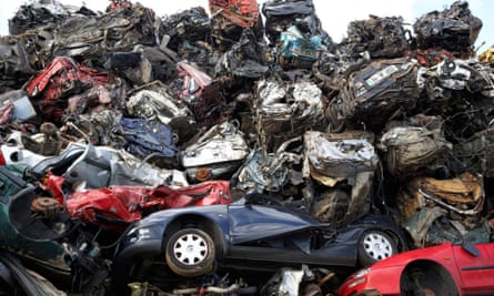 Scrapped cars at metal recycling site
