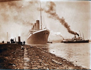 Titanic during her launch and departure from Belfast