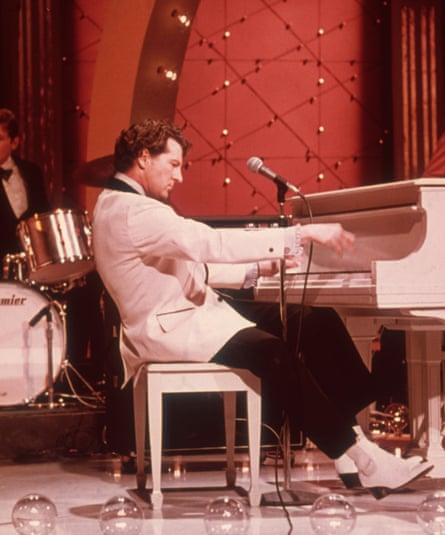 Jerry Lee Lewis performing on the television on Midnight Special, around 1975.