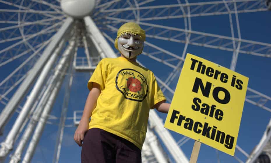 An anti-fracking activist at a rally in Manchester to highlight opposition to climate change.