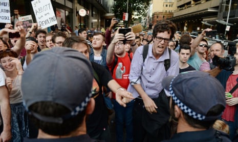 University students march through Sydney against the Abbott government's budget measures.
