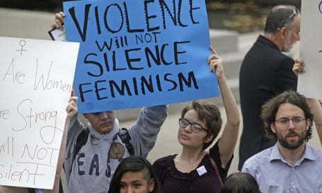 Protestors at Utah State on Wednesday after feminist speaker Anita Sarkeesian was forced to cancel an appearance after anonymous violent threats against her.